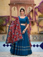 Peacock Blue Pure Cotton Navratri Lehenga Choli